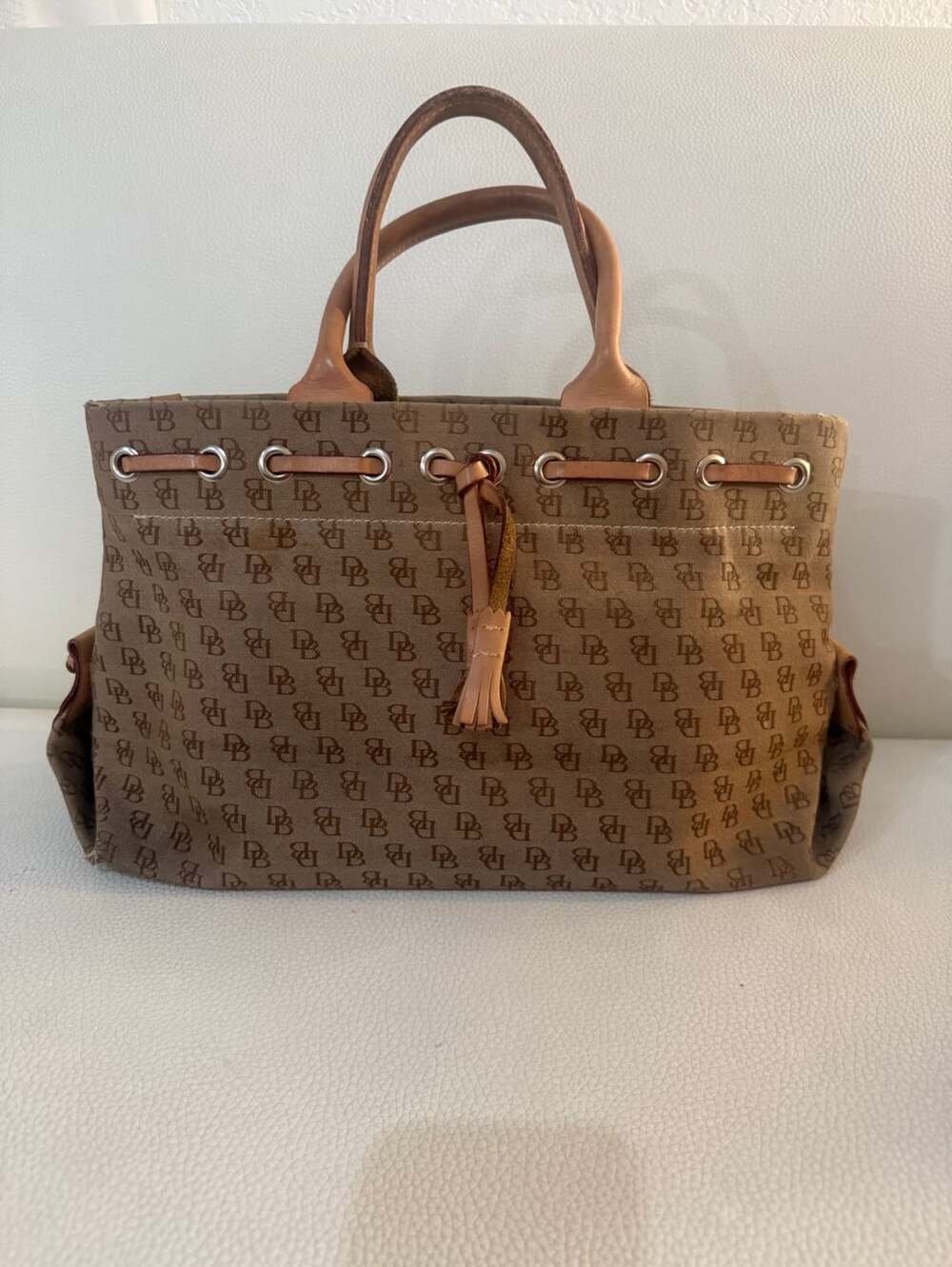 Dooney & Bourke Vintage Monogram Canvas Leather Trim Handbag